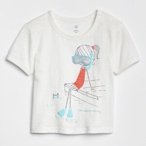New Gap Girls 3 Graphic Top T-shirt White Cotton